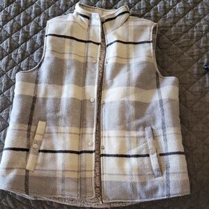 Grey and Cream Plaid Vest